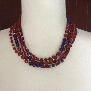 Purple, burgundy and gold layered necklace